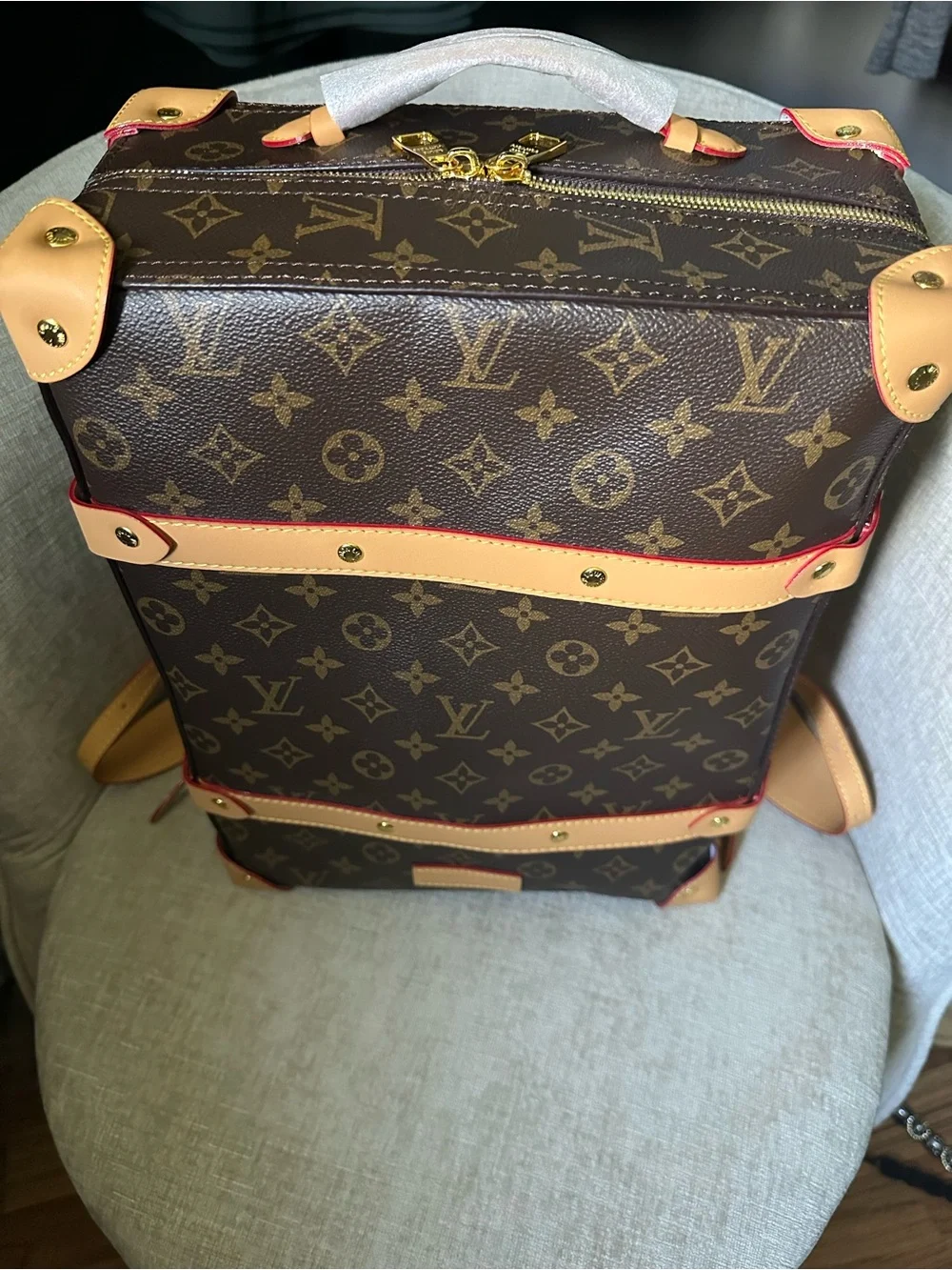 Monogram Canvas Vertical Backpack/Trunk - Brown/Tan - Picture 2 of 15